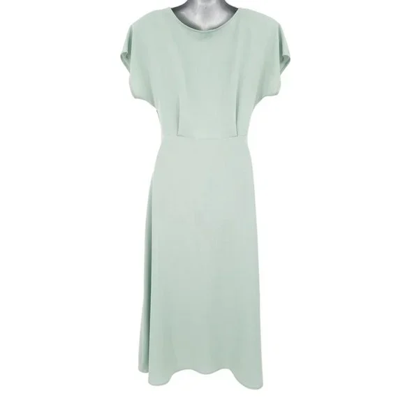 VTG 90s CDC Sage Green Short Sleeve Empire Waist Midi Dress Size 4 Pleated Roses - Picture 4 of 8